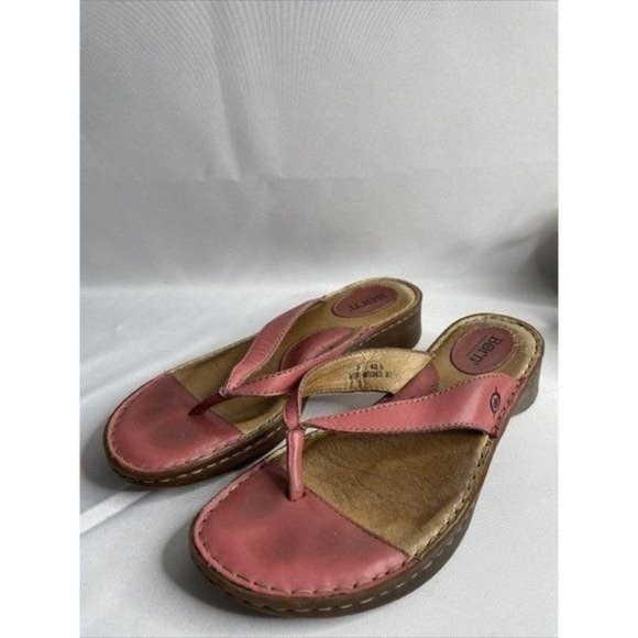 Womens Born Hand Crafted Genuine Pink Leather Thong Sandals Flip Flops Size 9 - Picture 2 of 9